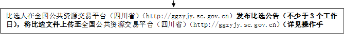 比選人在全國(guó)公共資源交易平臺(tái)（四川?。╤ttp://ggzyjy.sc.gov.cn）發(fā)布比選公告（不少于3個(gè)工作日），將比選文件上傳至全國(guó)公共資源交易平臺(tái)（四川?。╤ttp://ggzyjy.sc.gov.cn）（詳見(jiàn)操作手冊(cè)）。

